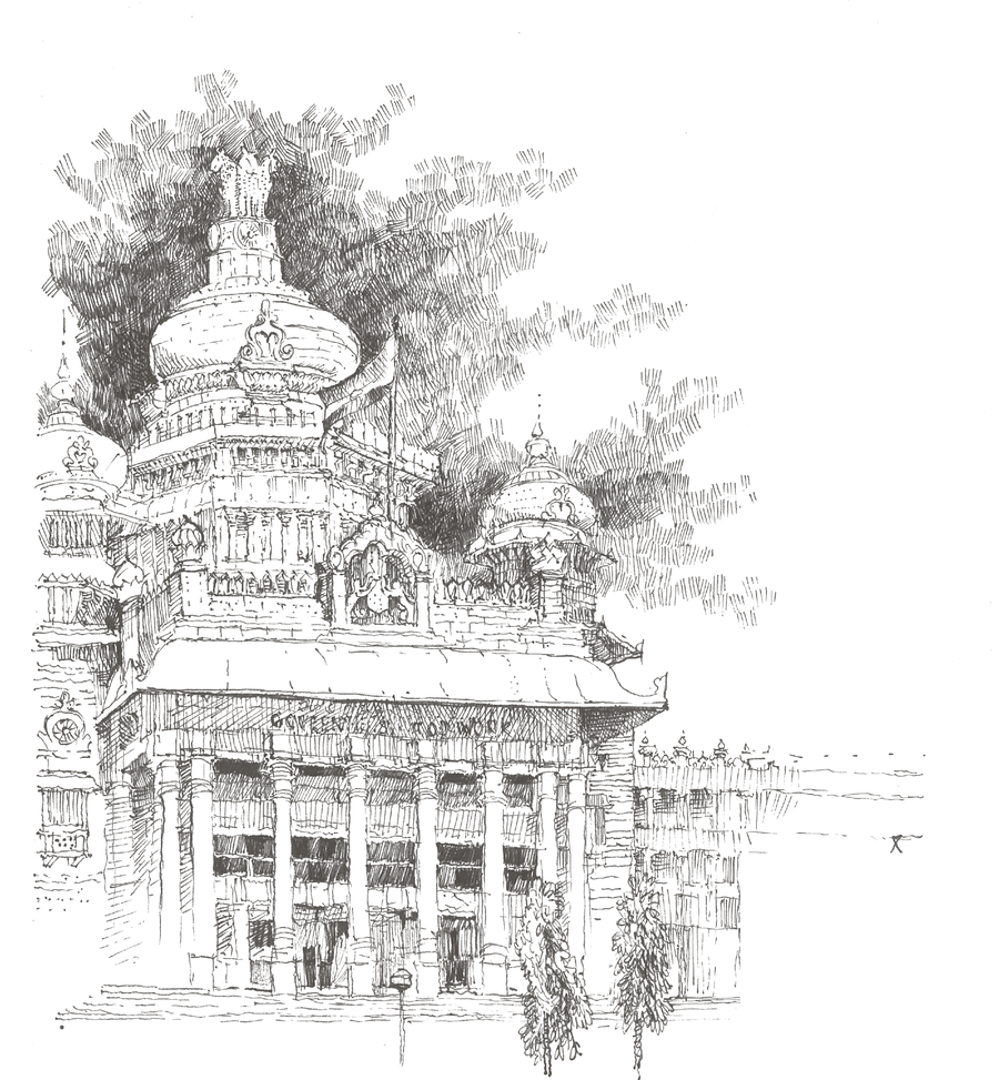 Pen-and-ink line sketch of Vidhana Soudha, Bengaluru, drawn by facilitator Ravi Krishnan